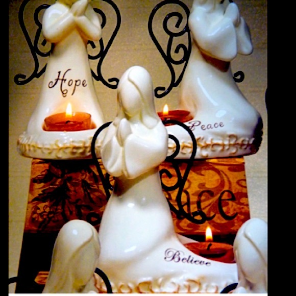 ✨SALE Set of 3 Angel Porcelain tea light Candle Holders Believe Hope Peace NIB - Picture 1 of 12